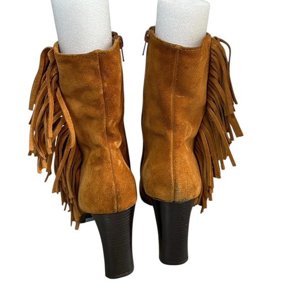 Predictions Tan Suede Fringe Heeled Boots 8.5 Western Boho - Picture 4 of 4